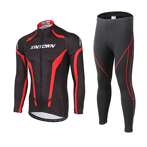 

XINTOWN Men's Long Sleeve Cycling Jersey with Tights Winter Fleece Coolmax Spandex Black Bike Pants / Trousers Jersey Clothing Suit Thermal / Warm Windproof Fleece Lining 3D Pad Reflective Strips