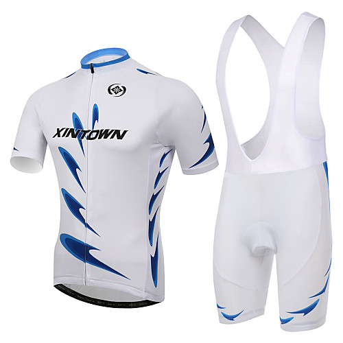 

XINTOWN Men's Women's Short Sleeve Cycling Jersey with Bib Shorts White Bike Bib Shorts Jersey Clothing Suit Breathable 3D Pad Quick Dry Ultraviolet Resistant Sweat-wicking Winter Sports Elastane