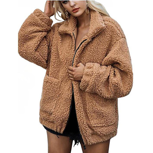 

Women's Solid Colored Fall Fur Coat Regular Daily Long Sleeve Faux Fur Coat Tops Black