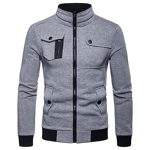 

Men's Sweatshirt Zip Up Hoodie Solid Colored Stand Collar Daily Basic Hoodies Sweatshirts Long Sleeve Black Light gray Dark Gray