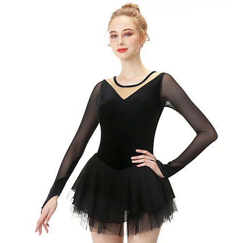 

Figure Skating Dress Women's Girls' Ice Skating Dress Black Swan Spandex Stretch Yarn High Elasticity Professional Competition Skating Wear Handmade Fashion Long Sleeve Ice Skating Winter Sports