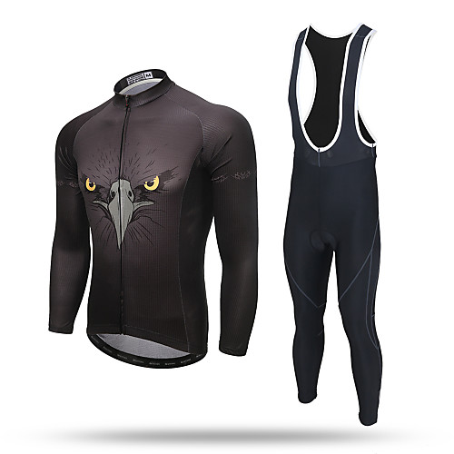 

XINTOWN Men's Long Sleeve Cycling Jersey with Bib Tights Winter Coolmax Mesh Spandex Black Eagle Bike Pants / Trousers Jersey Bib Tights Breathable 3D Pad Reflective Strips Back Pocket Limits