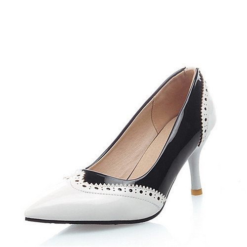 

Women's Pumps PU(Polyurethane) Spring & Fall Heels Stiletto Heel Pointed Toe Stitching Lace White / Black / Red / Party & Evening / Color Block