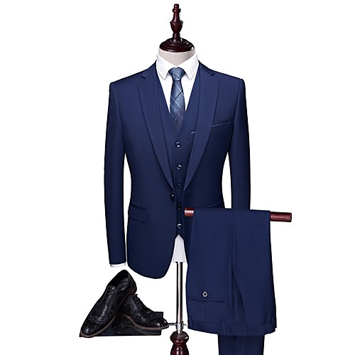 

Solid Colored Tailored Fit Polyester Suit - Peak Single Breasted One-button