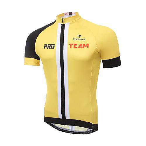 

XINTOWN Men's Short Sleeve Cycling Jersey Elastane Lycra Yellow Black Bike Jersey Top Mountain Bike MTB Road Bike Cycling Breathable Quick Dry Ultraviolet Resistant Sports Clothing Apparel