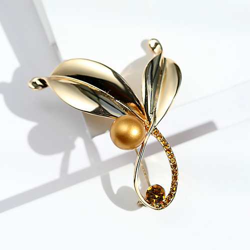 

Women's Brooches Classic Leaf Ladies Stylish Korean Pearl Rhinestone Platinum Plated Brooch Jewelry Gold Gold / White Silver / Black For Daily / Gold Plated