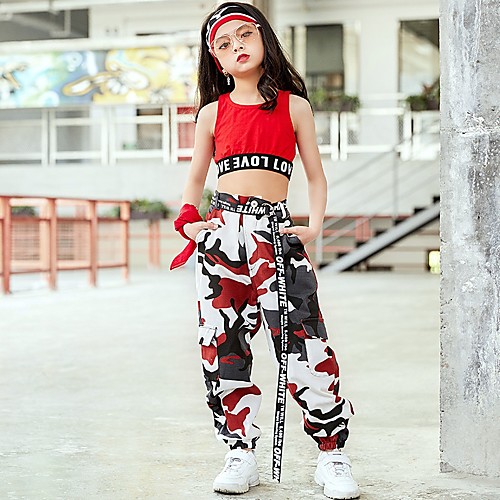 

Hip Hop Top Pattern / Print Ruching Girls' Performance Sleeveless Natural Spandex