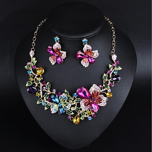 

Women's Multicolor Cubic Zirconia Drop Earrings Necklace Trace Flower Rainbow Ladies Stylish Romantic Sweet Elegant Rhinestone Earrings Jewelry Rainbow For Wedding Party 1 set