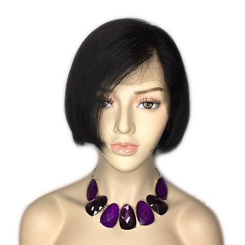 

Human Hair Lace Front Wig Bob style Brazilian Hair Burmese Hair Straight Natural Natural Black Wig 130% Density with Baby Hair Women Best Quality Hot Sale Comfortable Women's Short Human Hair Lace Wig