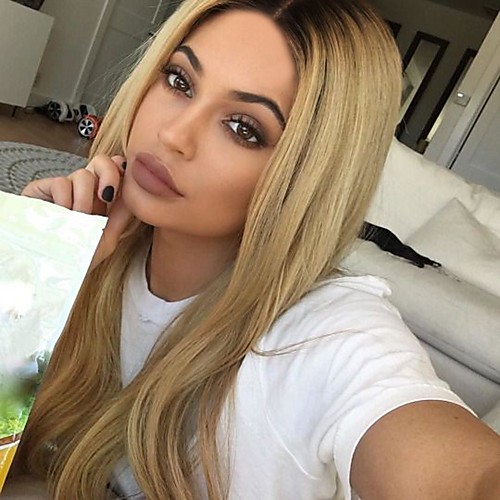 

Synthetic Wig Straight Kardashian Middle Part Wig Long Black / Gold Synthetic Hair 24INCH Women's Adjustable Heat Resistant Classic Blonde Ombre