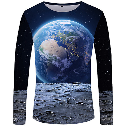 

Men's Plus Size Galaxy Graphic Print Slim T-shirt Boho Street chic Daily Club Round Neck Royal Blue / Winter / Long Sleeve