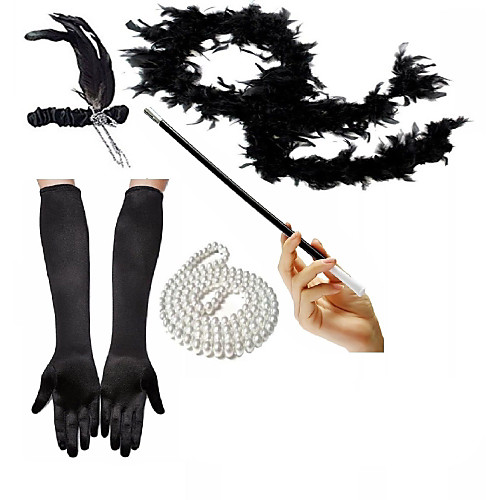 

The Great Gatsby Charleston Vintage 1920s Roaring Twenties Costume Accessory Sets Necklace Flapper Headband Women's Feather Costume Head Jewelry Pearl Necklace Black Vintage Cosplay Party Prom