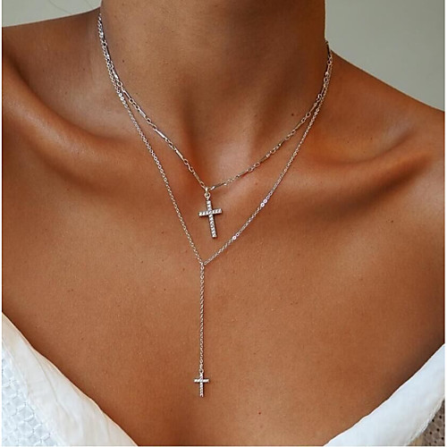 

Women's Y Necklace Layered Necklace Classic Cross Ladies Romantic Fashion Alloy Gold Silver 335 cm Necklace Jewelry 1pc For Daily Festival