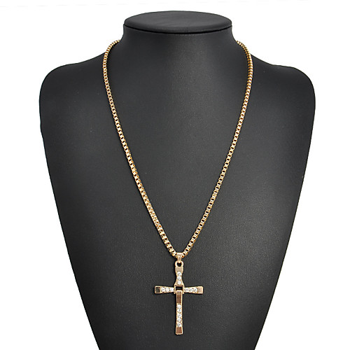 

Men's Pendant Necklace Classic Stylish Cross Simple Classic Fashion Rhinestone Alloy Gold Silver 46 cm Necklace Jewelry 1pc For Club Bar