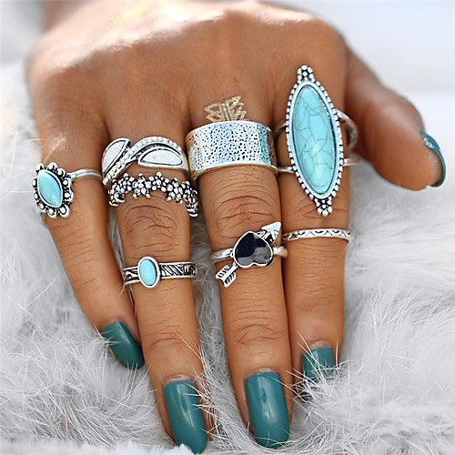 

Women's Statement Ring Knuckle Ring Ring Set Turquoise 8pcs Silver Alloy Geometric Statement Ladies Unusual Gift Evening Party Jewelry Vintage Style Heart Flower Aquarius Cool Lovely