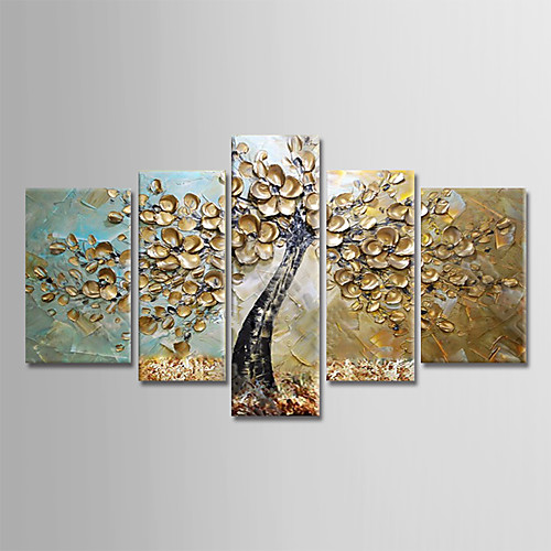 

Oil Painting Hand Painted Vertical Floral / Botanical Modern Stretched Canvas / Five Panels