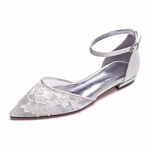 

Women's Wedding Shoes Clear Transparent PVC Mesh Plus Size Flat Heel Pointed Toe Sweet Wedding Party & Evening Walking Shoes Satin Mesh Rhinestone Sparkling Glitter Solid Colored Summer White Ivory