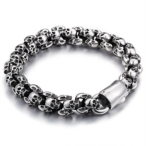 

Men's Chain Bracelet Vintage Style Skull Stylish Vintage Korean Titanium Steel Bracelet Jewelry Black / Silver For Halloween Street