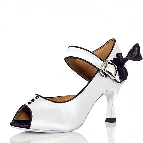 

Women's Dance Shoes Satin Latin Shoes Rhinestone / Bowknot Heel Flared Heel White / Pink / Performance / Practice