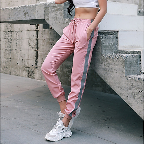 

Women's Running Pants Track Pants Sports Pants Sports Bottoms Zumba Running Fitness Gym Workout Breathable Quick Dry Soft Color Block Black Pink Gray / Stretchy / Reflective Strips