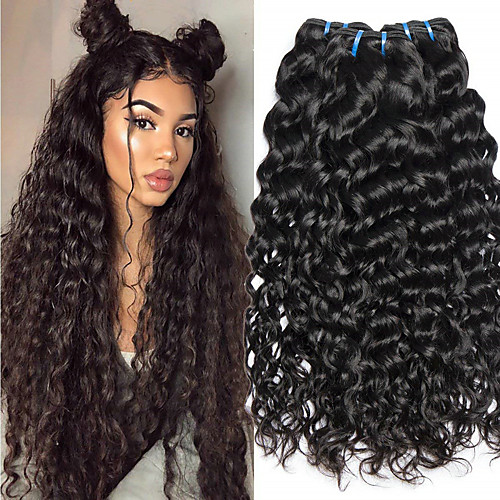 

3 Bundles Hair Weaves Indian Hair Water Wave Human Hair Extensions Remy Human Hair 100% Remy Hair Weave Bundles 300 g Natural Color Hair Weaves / Hair Bulk Human Hair Extensions 8-28 inch Natural