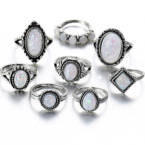

Women's Ring Set Midi Ring Midi Rings Opal Moonstone 8pcs Silver Alloy Geometric Drops Oval Statement Ladies Unusual Evening Party Going out Jewelry Vintage Style Pear Cool Lovely