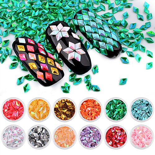 

12 pcs PVC(PolyVinyl Chloride) Nail Kits 3D Interface Eco-friendly New Design Stylish Sweet Special Occasion Daily Glitter Powder Sequins for Finger Nail Toe Nail