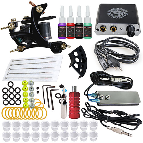 

DRAGONHAWK Tattoo Machine Starter Kit - 1 pcs Tattoo Machines with 4 x 5 ml tattoo inks, Professional, Safety, Easy to Install Alloy Mini power supply Case Not Included 1 cast iron machine liner