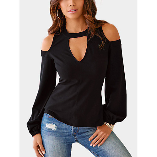 

Women's T shirt Solid Colored Long Sleeve Daily Tops Black Blue Wine