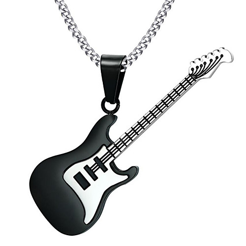 

Men's Pendant Necklace Necklace Sculpture Music Guitar Stylish European Trendy Steel Stainless Black 60 cm Necklace Jewelry 1pc For Holiday Bar
