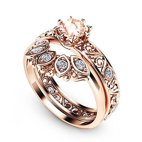 

Women's Ring Ring Set Cubic Zirconia 2pcs Rose Gold Copper Rose Gold Plated Imitation Diamond Ladies Holiday Korean Wedding Party Jewelry Hollow Out Petal Lovely