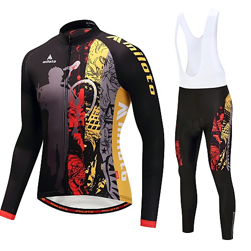 

Miloto Men's Long Sleeve Cycling Jersey with Bib Tights Cycling Jacket with Pants White Black Bike Bib Tights Thermal / Warm Reflective Strips Winter Sports Polyester Fleece Mountain Bike MTB Road