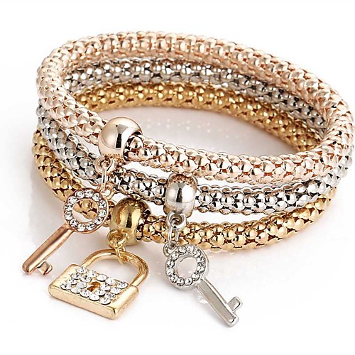 

3pcs Women's Pendant Bracelet Layered Friendship Ladies Sweet Italian Rhinestone Bracelet Jewelry Rose Gold For Ceremony Evening Party