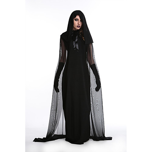 

Witch Dress Cosplay Costume Adults' Women's Mesh Vacation Dress Halloween Halloween Festival / Holiday Polyster Black Women's Female Easy Carnival Costumes Voiles & Sheers Halloween / Shawl / Gloves