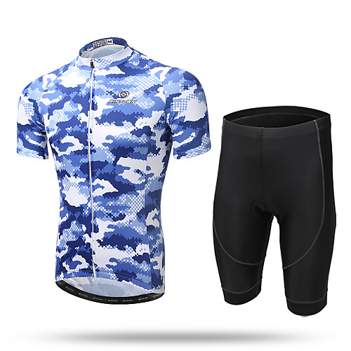 

XINTOWN Men's Short Sleeve Cycling Jersey with Shorts Blue Camo / Camouflage Bike Shorts Jersey Clothing Suit Breathable 3D Pad Quick Dry Reflective Strips Sweat-wicking Sports Elastane Camo