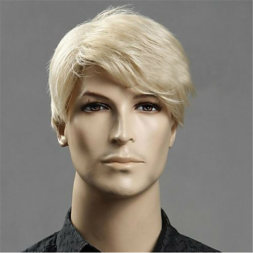 

Synthetic Wig Straight Asymmetrical Wig Blonde Short Light golden Synthetic Hair 20 inch Men's Youth Blonde