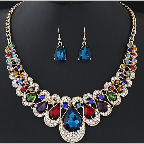 

Women's Multicolor Cubic Zirconia Drop Earrings Necklace Cuban Link Pear Ladies Stylish Luxury Elegant Rhinestone Earrings Jewelry Red / Blue / Champagne For Party Festival 1 set