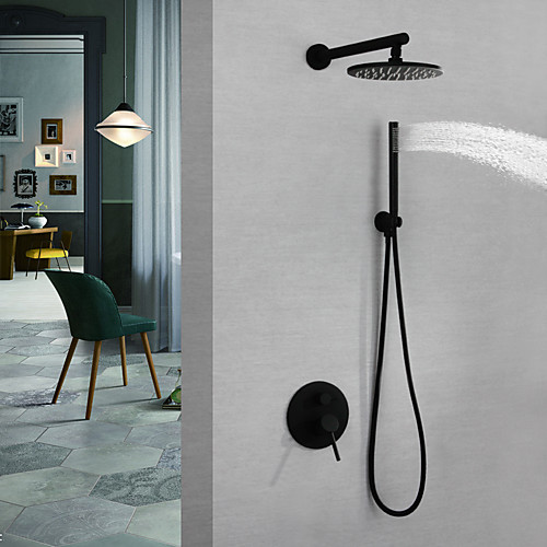 

Shower Faucet / Bathroom Sink Faucet - Contemporary Painted Finishes Wall Mounted Brass Valve Bath Shower Mixer Taps / Single Handle Three Holes