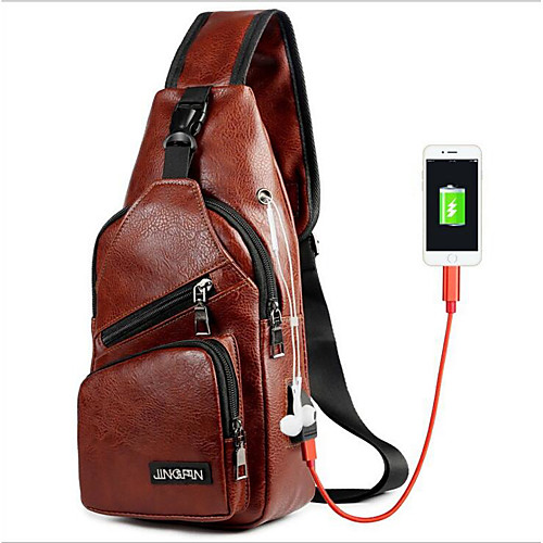 

Men's Zipper PU Sling Shoulder Bag Black / Brown / Dark Brown