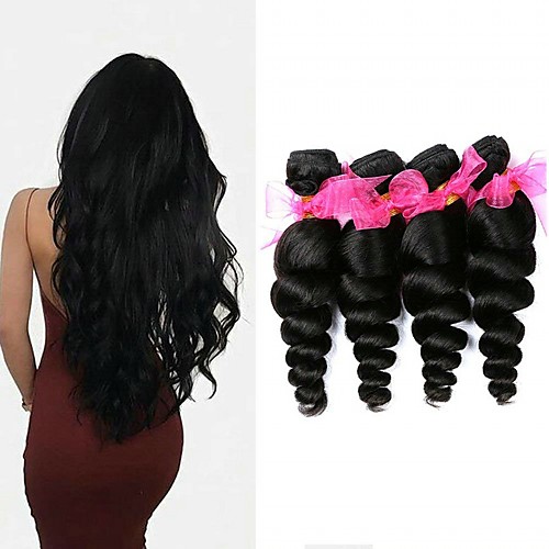 

4 Bundles Brazilian Hair Loose Wave Human Hair Unprocessed Human Hair 200 g Extension Bundle Hair One Pack Solution 8-28 inch Natural Color Human Hair Weaves Newborn Life Smooth Human Hair Extensions