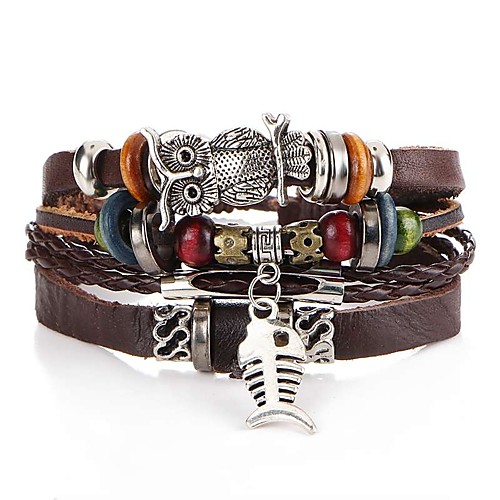

Men's Leather Bracelet Braided Fish Owl Artistic Unique Design PU(Polyurethane) Bracelet Jewelry Brown For Evening Party Street