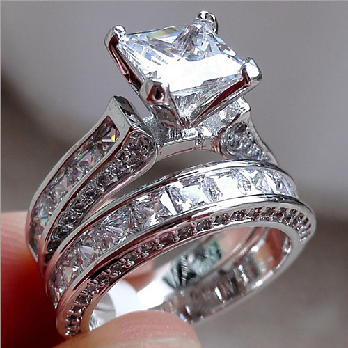 

Women Ring Classic Silver Rhinestone Alloy Luxury 1 set 6 7 8 9 10 / Women's