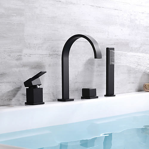 

Bathtub Faucet - Contemporary Painted Finishes Deck Mounted Brass Valve Bath Shower Mixer Taps / Single Handle Four Holes