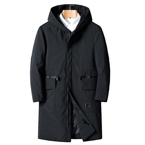 

Men's Down Parka Daily Basic Solid Colored Long Polyester Long Sleeve Hooded Black M / L / XL