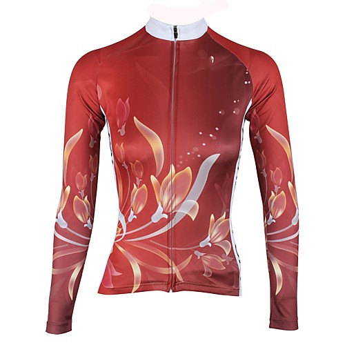 

ILPALADINO Women's Long Sleeve Cycling Jersey Winter Fleece Elastane Red Floral Botanical Bike Jersey Top Mountain Bike MTB Road Bike Cycling Thermal / Warm Fleece Lining Ultraviolet Resistant Sports