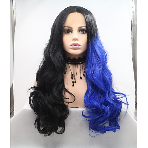 

Synthetic Lace Front Wig Body Wave Layered Haircut Lace Front Wig Medium Length Black / Blue Synthetic Hair 26 inch Women's Women Black Blue Sylvia