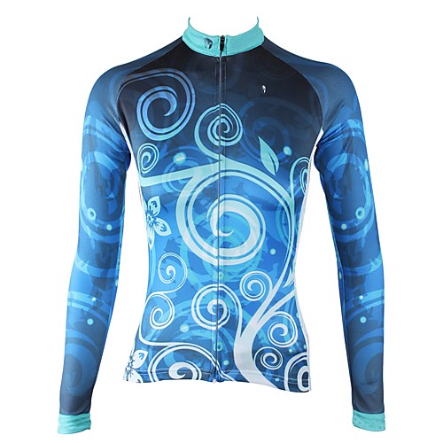 

ILPALADINO Women's Long Sleeve Cycling Jersey Winter Fleece Elastane Dark Blue Floral Botanical Bike Jersey Top Mountain Bike MTB Road Bike Cycling Thermal / Warm Fleece Lining Ultraviolet Resistant