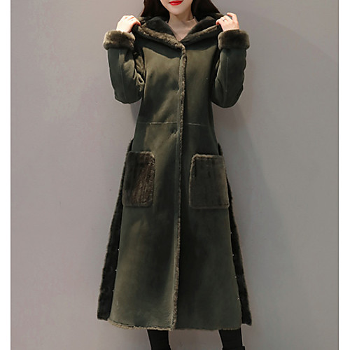 

Women's Fur Trim Solid Colored Coat Long Going out Long Sleeve Polyester Coat Tops Army Green