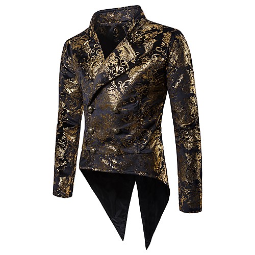 

Men's Party / Club Basic / Punk & Gothic Winter / Fall & Winter Long Blazer, Print Notch Lapel Long Sleeve Polyester Print Gold / Wine