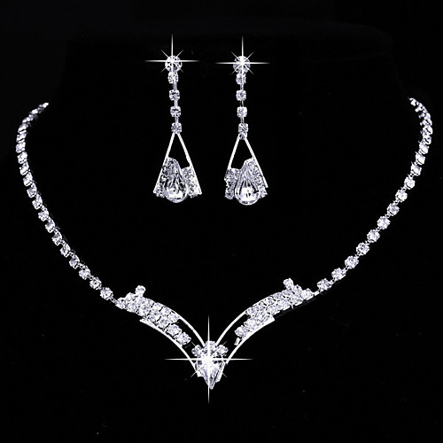 

Women's White Crystal Necklace Earrings Set Tennis Chain Gypsophila Fashion Rhinestone Earrings Jewelry Silver For Wedding Party 1 set
